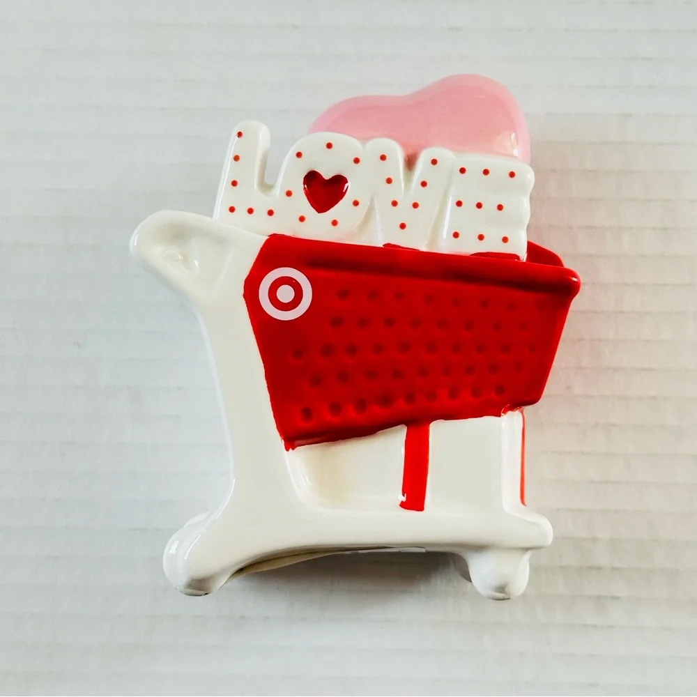 Ceramic Target Love Shopping Cart Accent in Red and Pink NEW